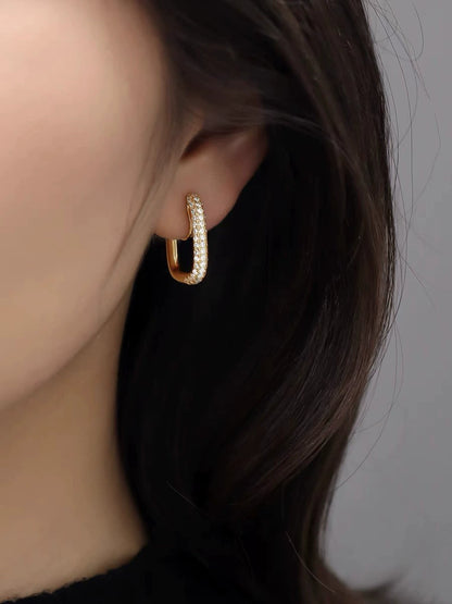 Pavé Square Gold Clip-On Hoop Earrings