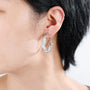 Silver Glimmering Lattice Twist Clip-On Earrings side view on model with black hair