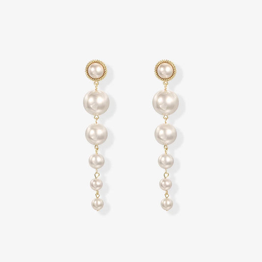 Elegant clip on pearl earrings with cascading faux pearls, perfect for weddings.