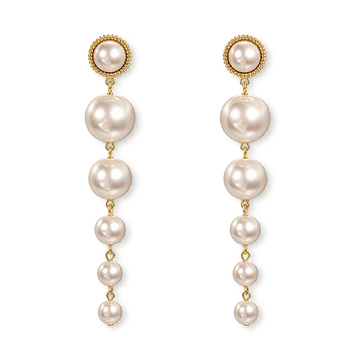 Elegant screw back clip on pearl earrings with cascading faux pearls, perfect for weddings.