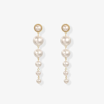 Elegant screw back clip on pearl earrings with cascading faux pearls, perfect for weddings.