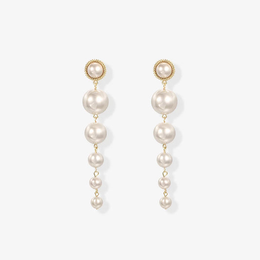 Elegant screw back clip on pearl earrings with cascading faux pearls, perfect for weddings.
