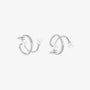 Pearl and zirconia double-band silver ear cuffs front view on white background
