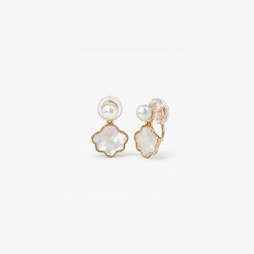 Pair of Pearl and Shell Clip-On Earrings displayed on a soft white surface