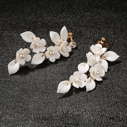 Bridal clip-on earrings with 60mm drop length, perfect for weddings.