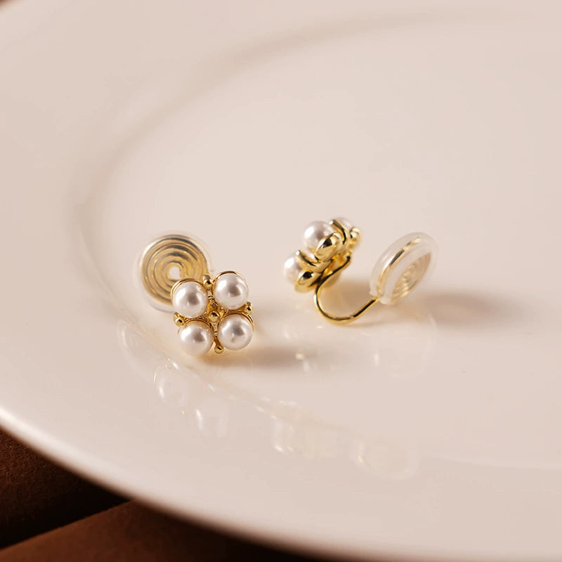 Petite pearl stud clip-on earrings for women – vintage-inspired
