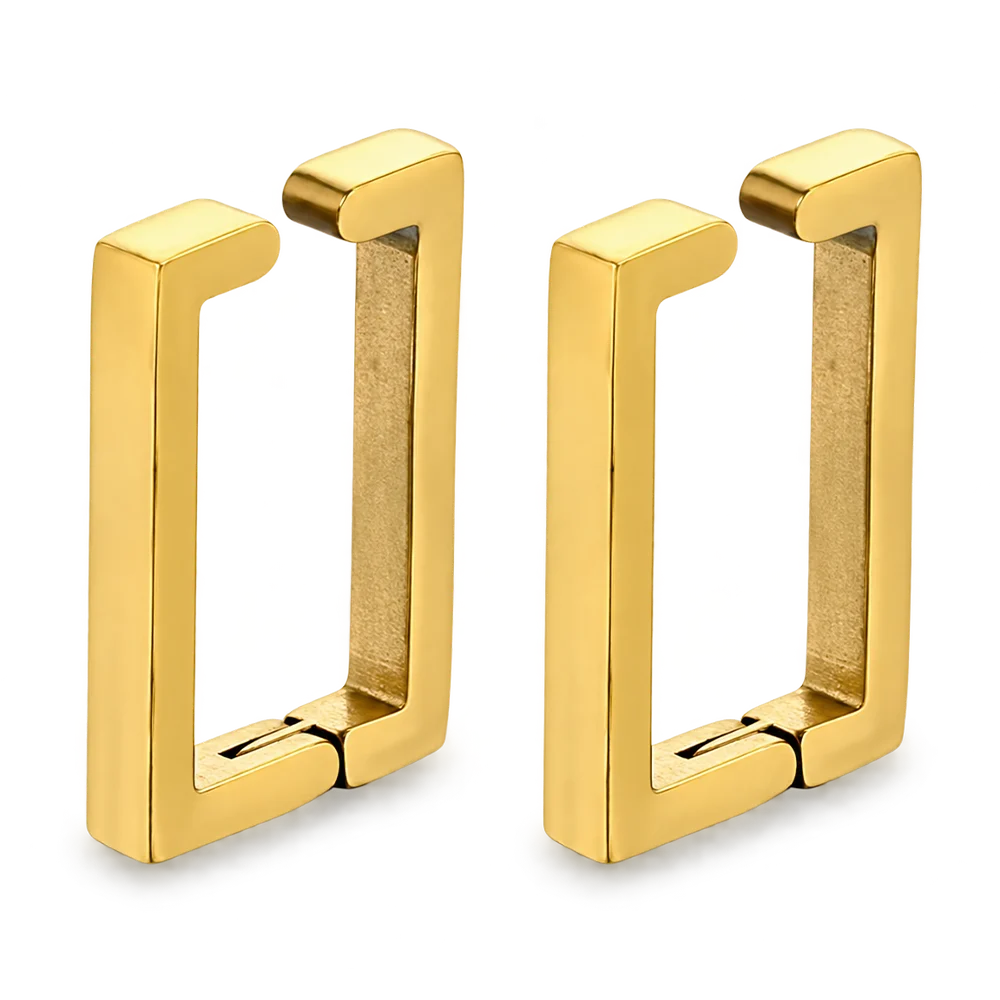 Classic Gold Rectangle Hoop Earrings.  comfortable, clip-on hoops offer a unique, edgy complement to both casual looks and formal ensembles