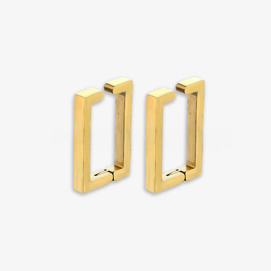 Classic Gold Rectangle Hoop Earrings.  comfortable, clip-on hoops offer a unique, edgy complement to both casual looks and formal ensembles