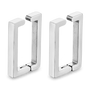 A pair of modern, open square hoop earrings in a polished silver-tone metal, displayed on a clean white background.