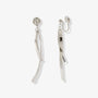 Silver ribbon dangle clip-on earrings front view on white background showing twisted metal straps