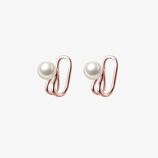 Minimalist Sterling Silver Pearl Ear Cuff in Rose Gold close-up view