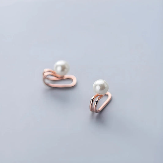 Side view of Rose Gold Pearl Ear Cuff