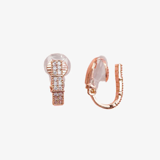 Rose Gold Zircon Pavé Rectangle Clip-On Earrings