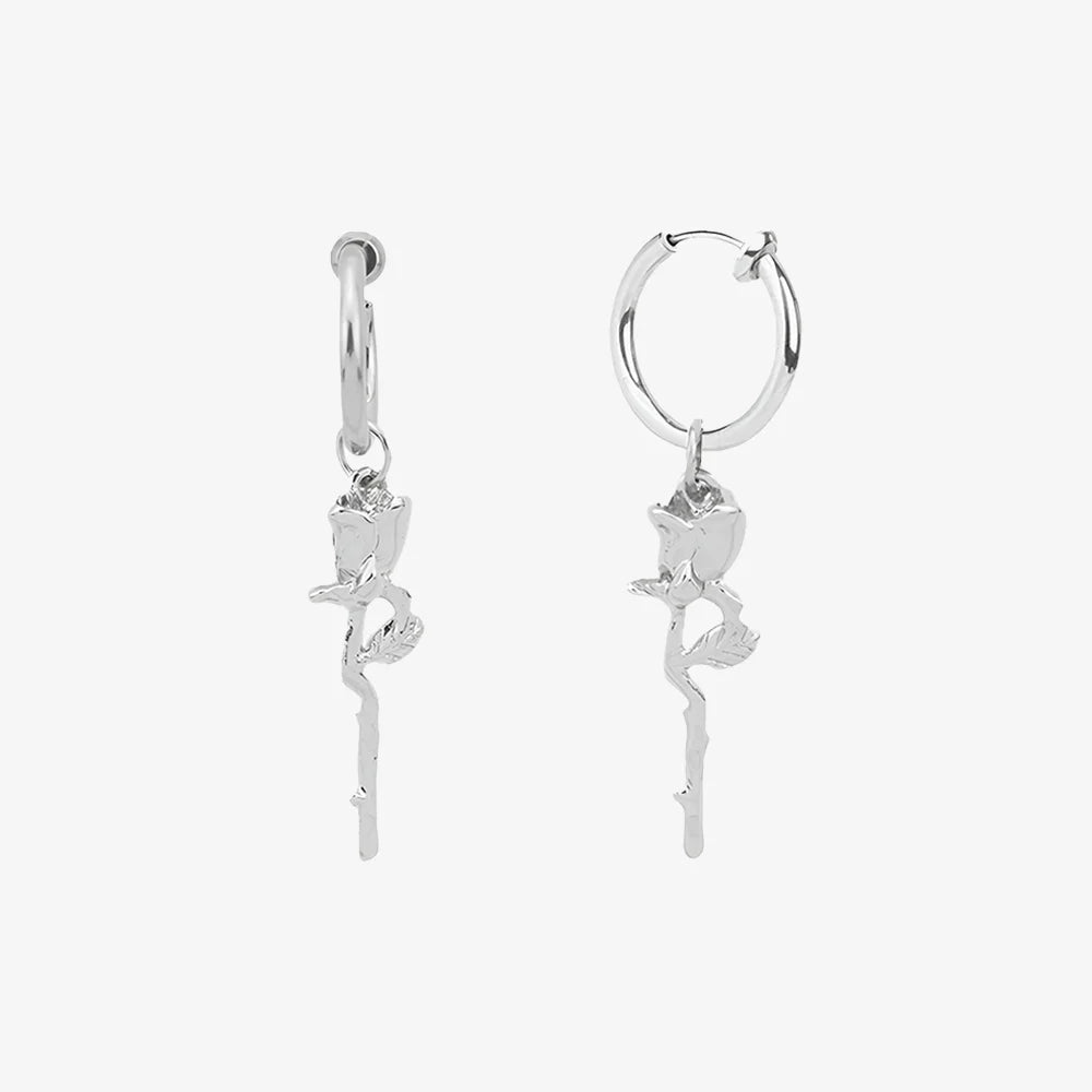 Pair of Rose Vine Clip-On Hoop Earrings on display.