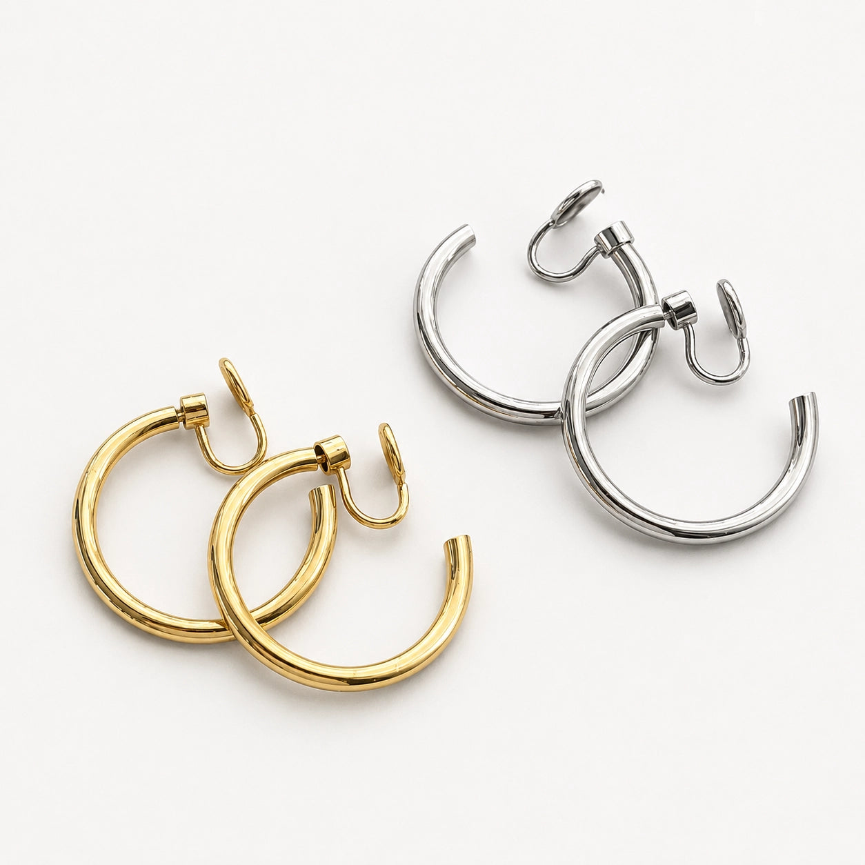 Gold Rotating Clip-On Hoop Earrings