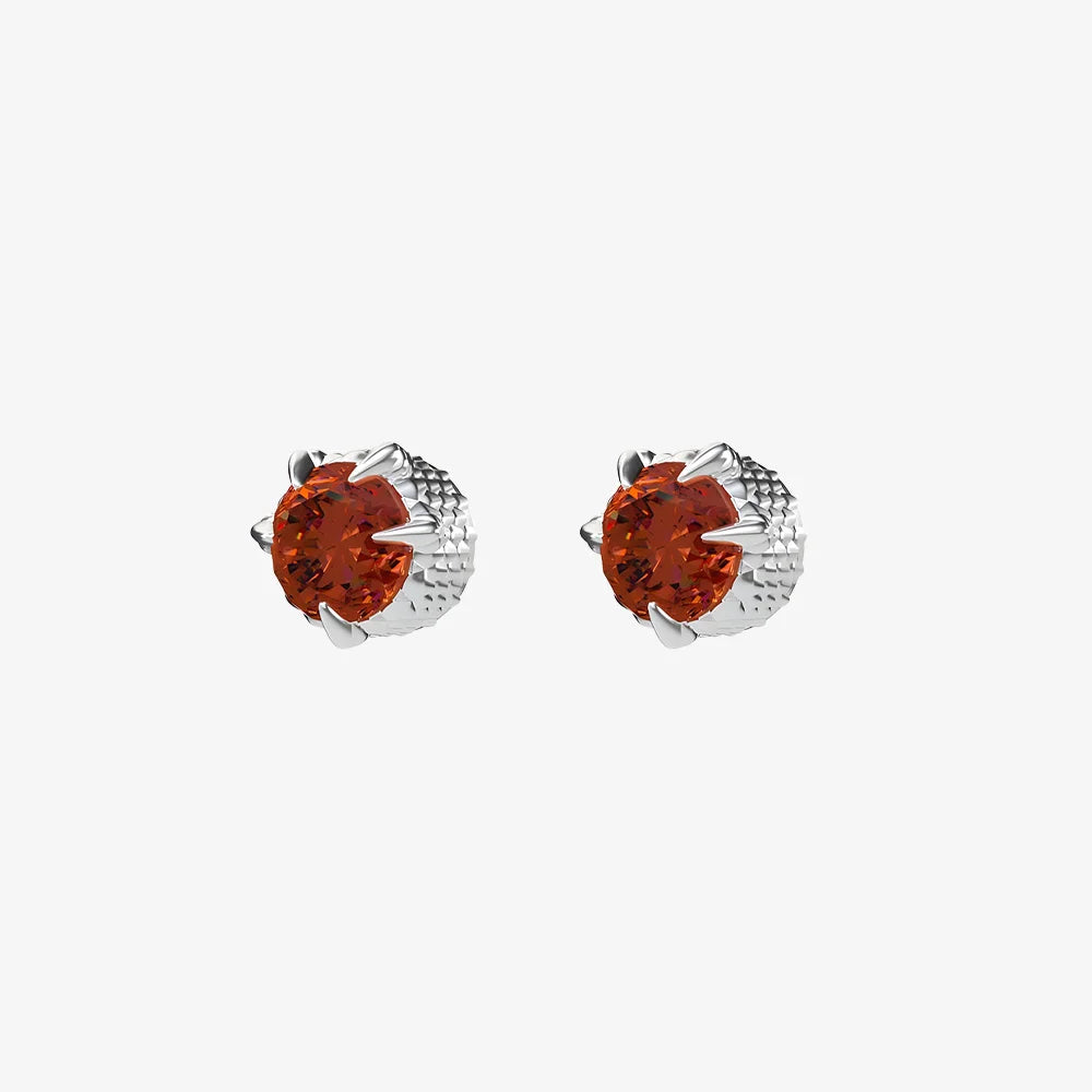Bold ruby dragon claw magnetic ear studs in silver for men, 9mm diameter