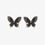 Boucles d'oreilles sophistiquées à clip en forme de papillon noir, avec ailes en mousseline et bords plaqués or, pour femmes