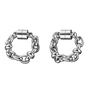 A pair of silver-toned chunky chain link earrings with a magnetic clasp, displayed on a clean white background.