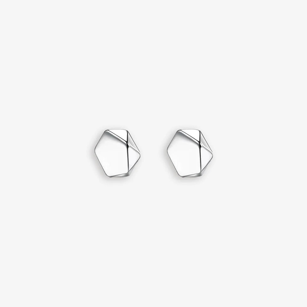 Silver polygon magnetic ear studs for men, crafted from durable stainless steel.