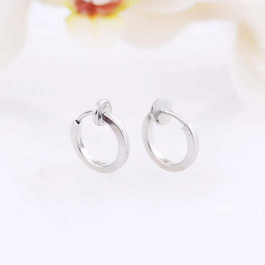 Lightweight and stylish Silver Mini Clip-On Hoop Earrings for men, available in 13mm and 15mm diameter options.