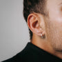 Elegant silver-plated Mini Square Tube Clip-On Hoop Earrings for men, perfect for both casual and formal wear.