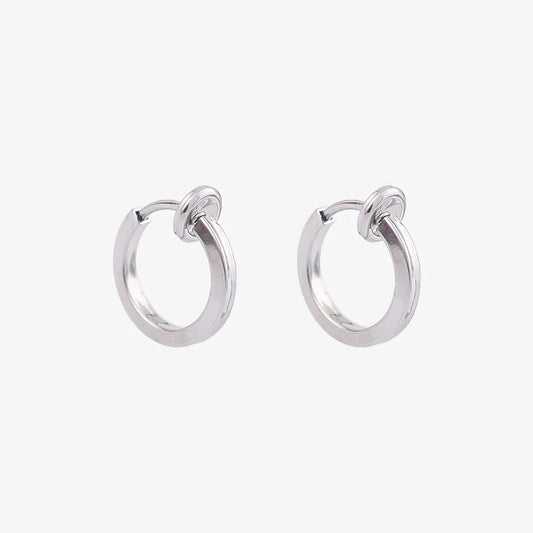 Silver Mini Square Tube Clip-On Hoop Earrings with a sleek silver-plated finish and sliding spring-ring clip design.