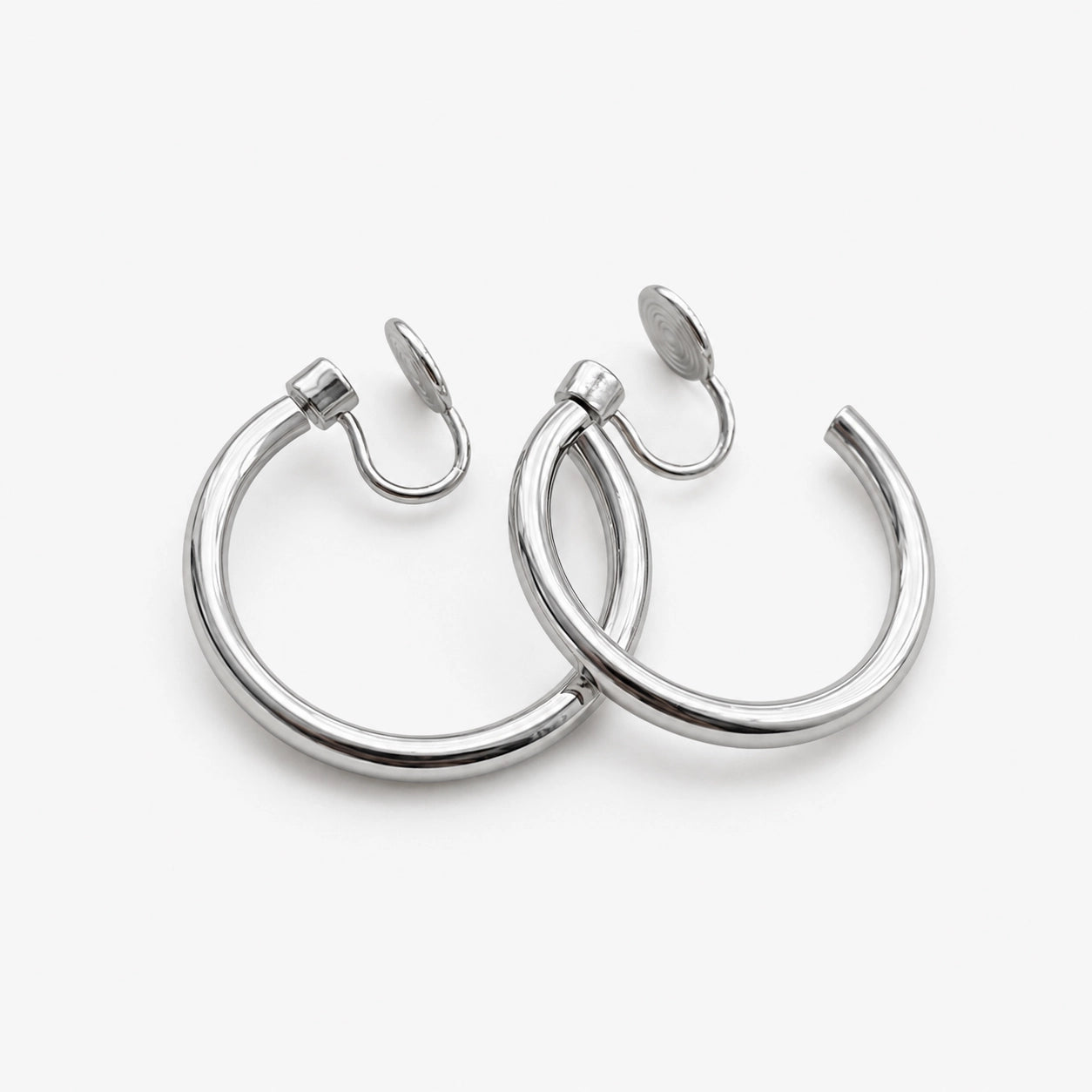 Silver Rotating Clip-On Hoop Earrings
