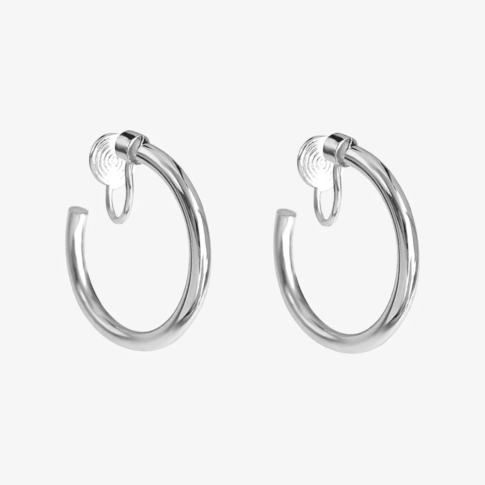 Silver Rotating Clip-On Hoop Earrings