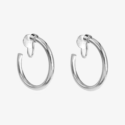 Silver Rotating Clip-On Hoop Earrings