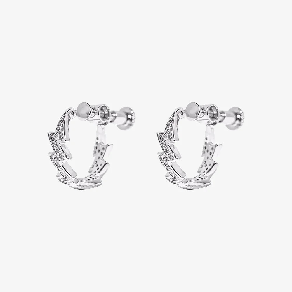 Silver Spike Zircon Screw-Back Clip-On Hoop Earrings