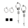 Silver Strength Trio Clip-On Earring Set displayed on white background featuring black studs, silver hoops, and arrow charm earrings