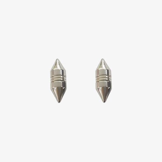 A pair of Silver Tapered Magnetic Stud Earrings with a polished finish.