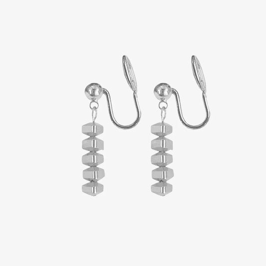 Silver Triangle Stack Clip-On Drop Earrings main view