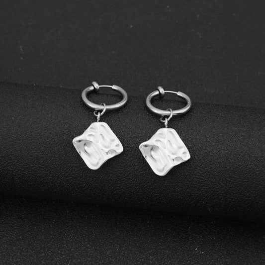 hese earrings feature a square charm with a captivating wave design, crafted from durable titanium steel with a silver finish. Perfect for any occasion, they provide a stylish flair effortlessly.