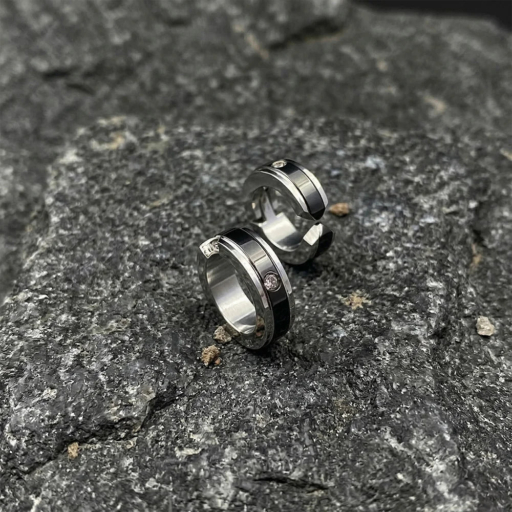 Men clips earrings with bold silver finish and CZ sparkle
