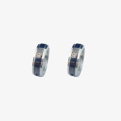 Silver and black men's clip-on earrings with cubic zirconia stone