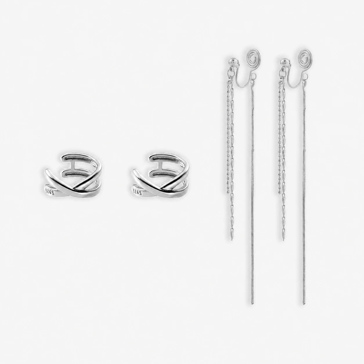 Silver Statement Ear Stack Non Pierced Jewelry Set