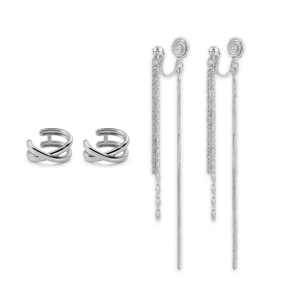 2 pairs of silver-toned earrings displayed on a clean white background
