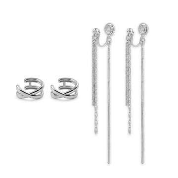 2 pairs of silver-toned earrings displayed on a clean white background