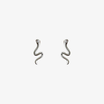Silvery snake invisible clip-on stud earrings front view on white background