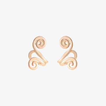 Rose gold spiral helix tragus cuff earrings front view on white background