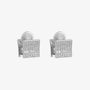 Main photo of Square Pavé Clip-On Stud Earrings on a white background, highlighting their reversible design.
