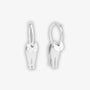 Stainless steel articulated cat clip-on earrings shown from front and side view on white background