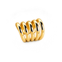 A polished gold spiral ear cuff with five interlocking curved bands, shown on a clean white background.