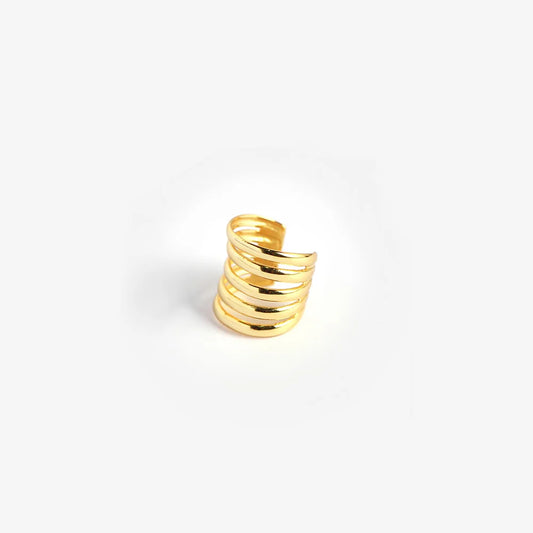 Gold-plated multi-band ear cuff for men made of sterling silver, worn on the helix.