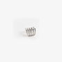 Sterling silver multi-band ear cuff in white gold, angled side view on gray background