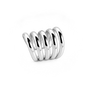 A polished silver spiral ear cuff with five interlocking curved bands, photographed on a clean white background.