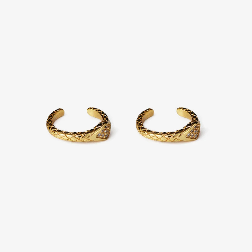 Sterling silver Ouroboros ear cuff in gold with diamond-patterned embossing, 11mm conch cuff