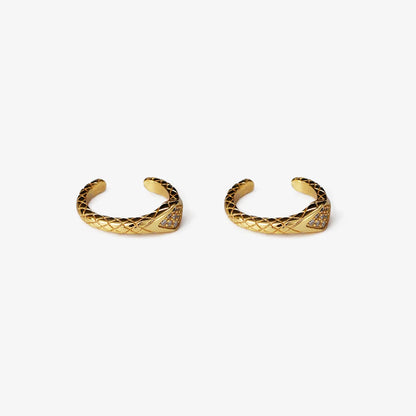 Sterling silver Ouroboros ear cuff in gold with diamond-patterned embossing, 11mm conch cuff