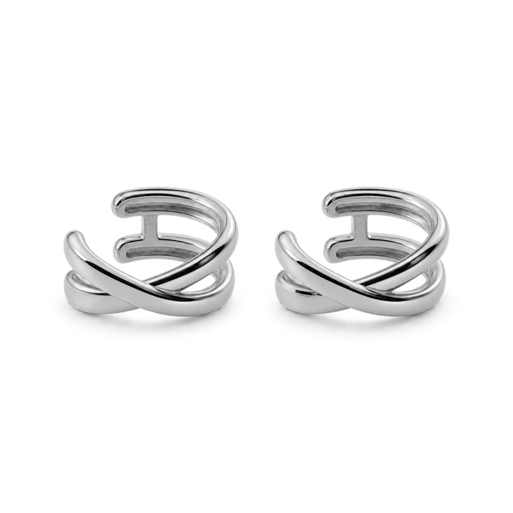 Helix Cross Ear Cuffs Sterling Silver pair front view on white background